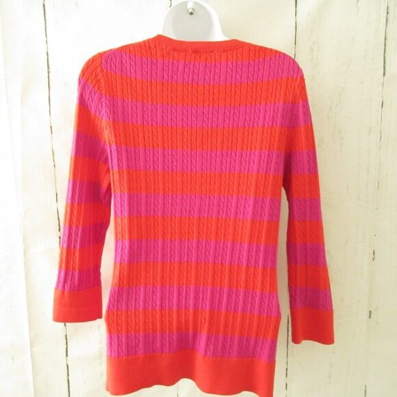 Talbots Cardigan Sweater M Medium Stripe Button Up 3/4 Sleeve - Picture 4 of 6